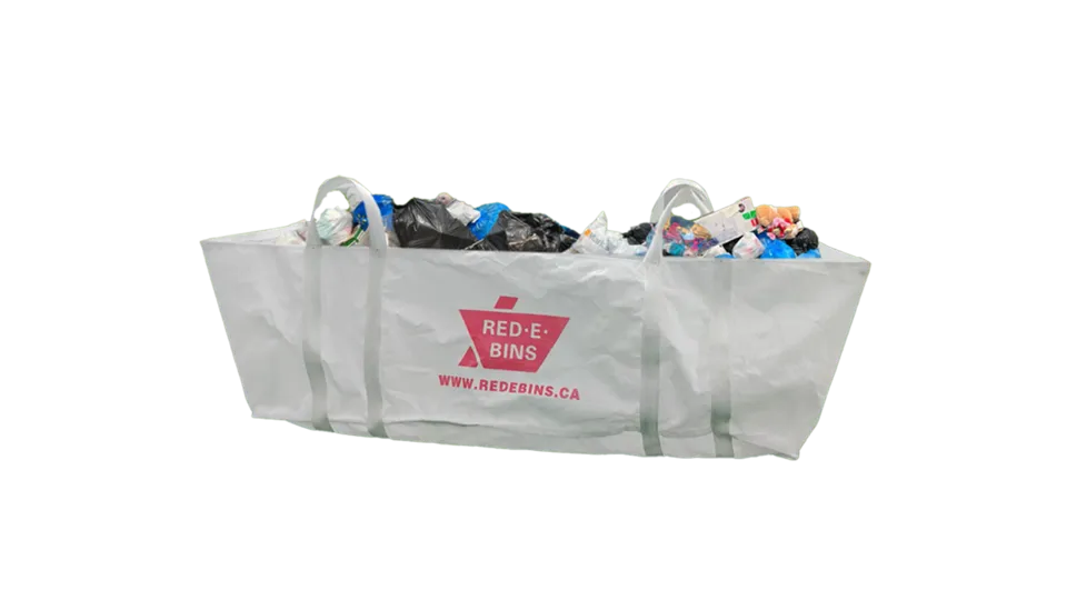 Red-E-Bins dumpster bag full of debris