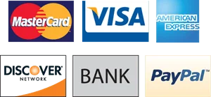 We accept Mastercard, Visa, American Express, Discover, bank transfer and PayPal